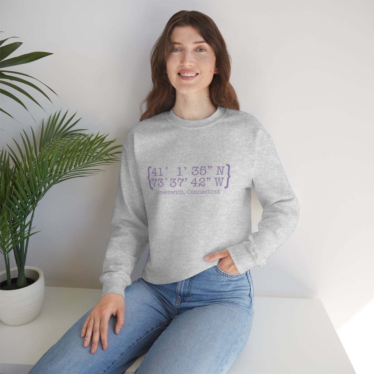 Greenwich Coordinates Unisex Heavy Blend™ Crewneck Sweatshirt - Purple Print