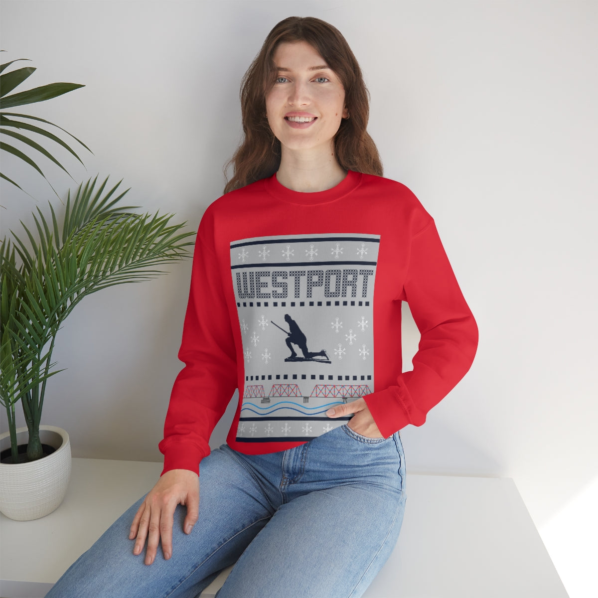 Westport Ugly Holiday Blue / White  Unisex Heavy Blend™ Crewneck Sweatshirt