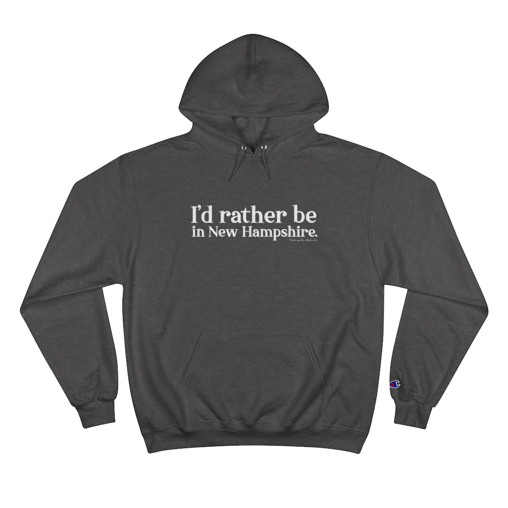 I'd rather be in New Hampshire hoodie, tee shirts, shirts, apparel, sweatshirts, mugs and gifts. Proceeds go to help build Finding Connecticut and the Finding New England Brand • New Hampshire apparel • Free USA shipping on all products. 