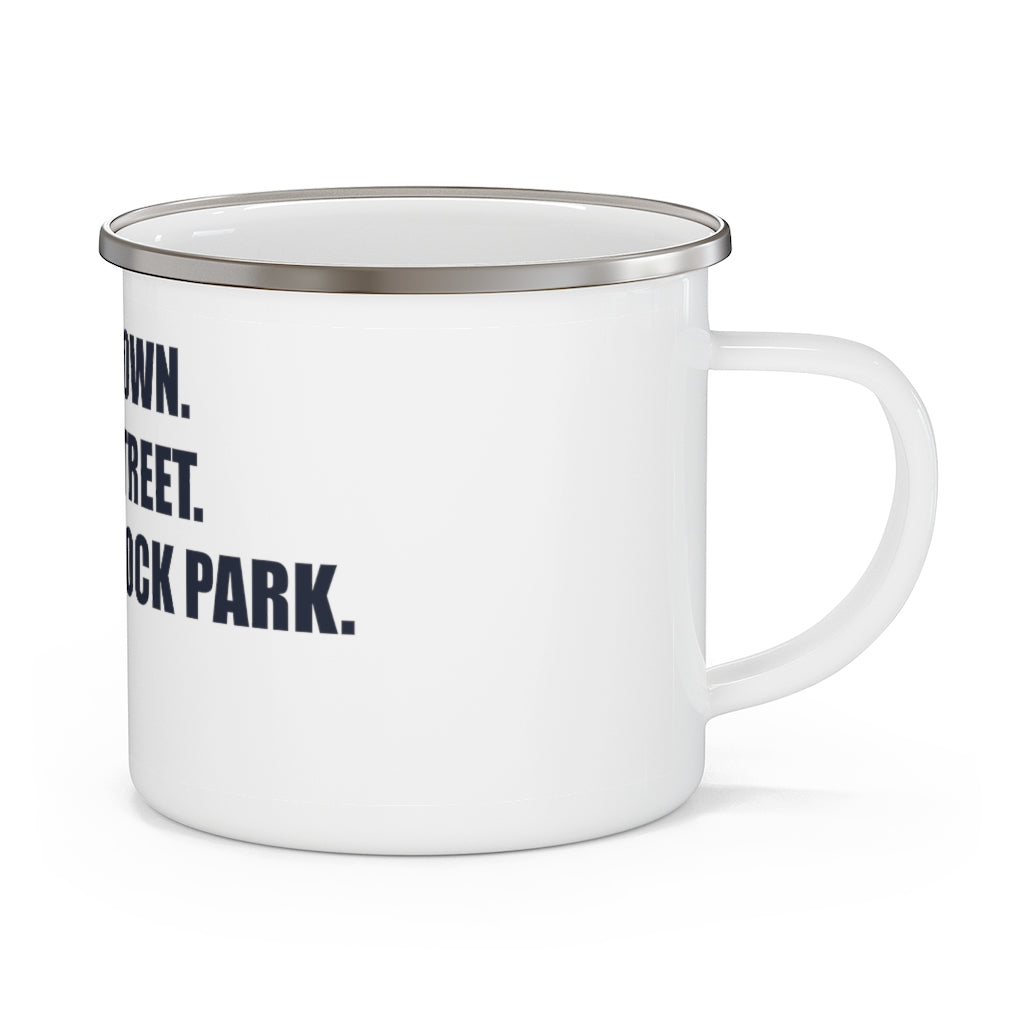 Coleytown. Main Street. Hitchcock Park. Exit 42. Enamel Camping Mug  How do you say Westport without saying Westport? Westport, Connecticut is filled with unique aspects. Each providing different elements that make up the town from historic to modern traditions.   Proceeds of this collection goes to help build Finding Westport and Finding Connecticut's  brands. 