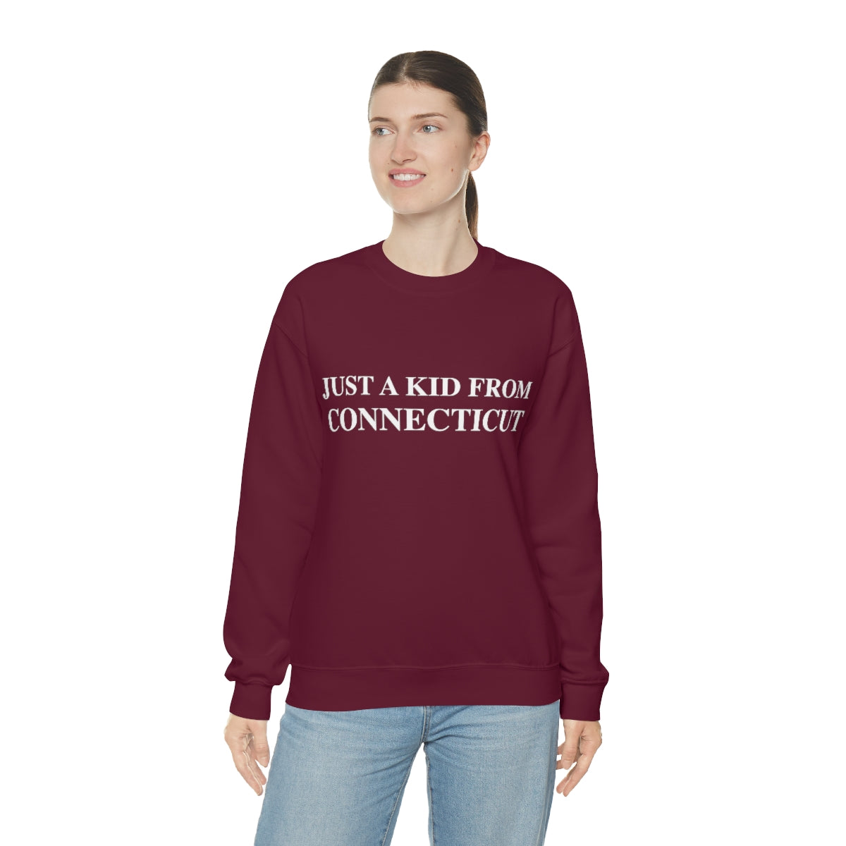 Just a Kid from Connecticut Unisex Heavy Blend™ Crewneck Sweatshirt - White Font