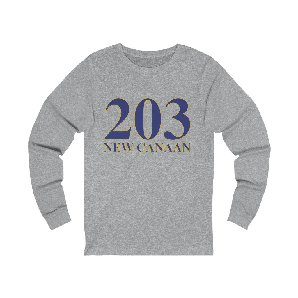 203 New Canaan Unisex Jersey Long Sleeve Tee  The 203 New Canaan Collection. Show off New Canaan and Connecticut at the same time. Colors were inspired by the Connecticut state flag.   Proceeds help build Finding New Canaan and Finding Connecticut's brand. 