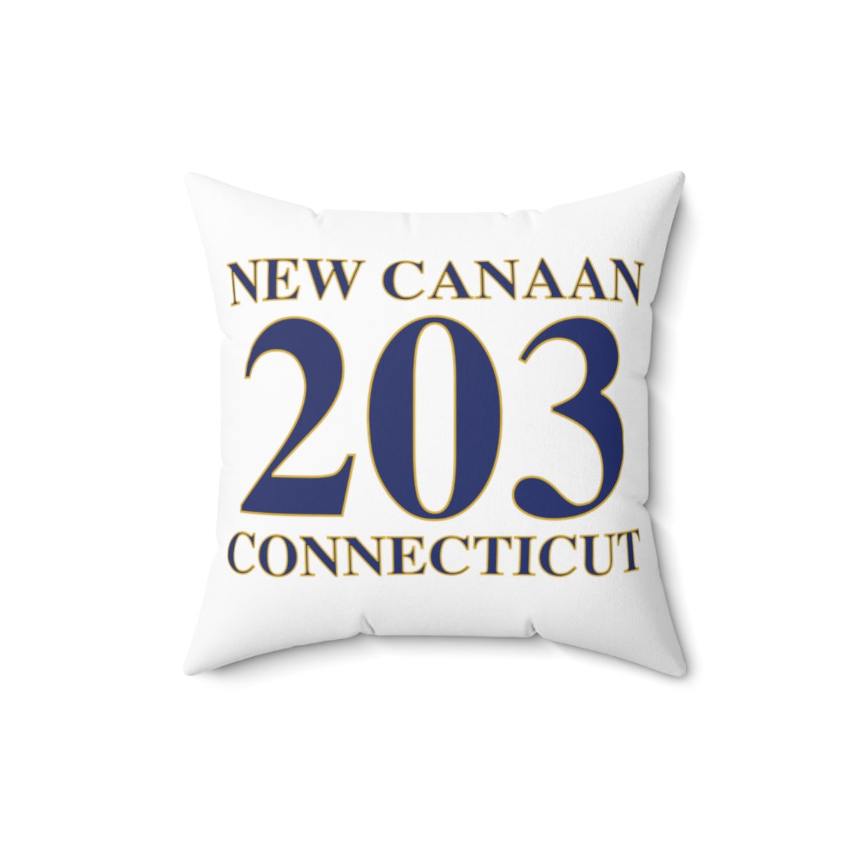 New Canaan 203 Connecticut Spun Polyester Square Pillow  The 203 New Canaan Collection. Show off New Canaan and Connecticut at the same time. Colors were inspired by the Connecticut state flag.   Proceeds help build Finding New Canaan and Finding Connecticut's brand. 