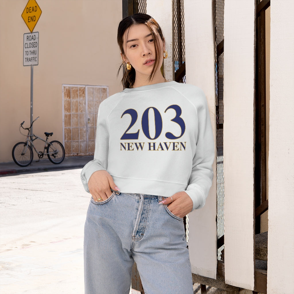 203 New Haven Women's Cropped Fleece Pullover 203 New Haven Collection. Inspired by the Connecticut flag and the 203! Show off for your pride for Connecticut and New Haven!   Proceeds of this collection go to help build Finding Connecticut’s website and brand. • Free USA shipping   Click here to go to our home page 