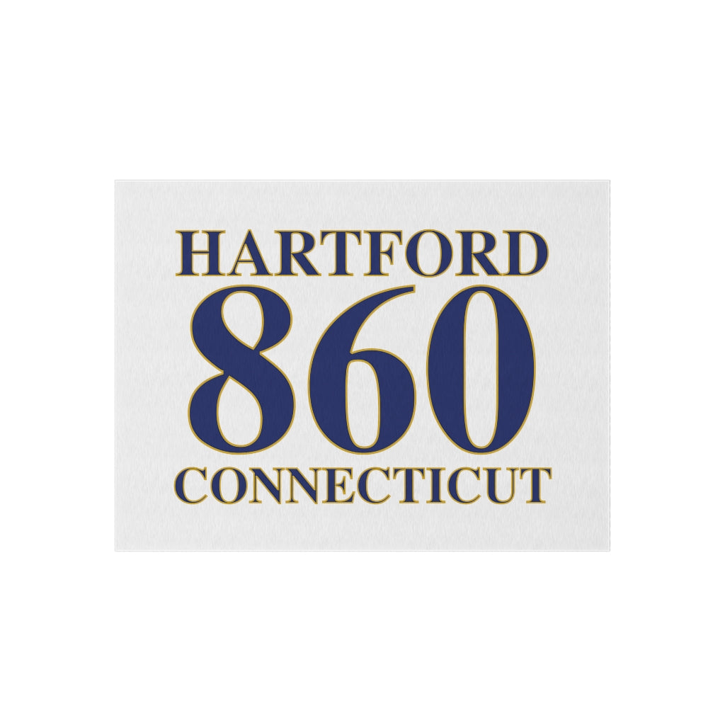 Hartford 860 Connecticut Outdoor Rug 860 Hartford Collection. Inspired by the Connecticut flag and the 860! Show off for your pride for Connecticut and Hartford!   Proceeds of this collection go to help build Finding Connecticut’s website and brand. • Free USA shipping   Click here to go to our home page 