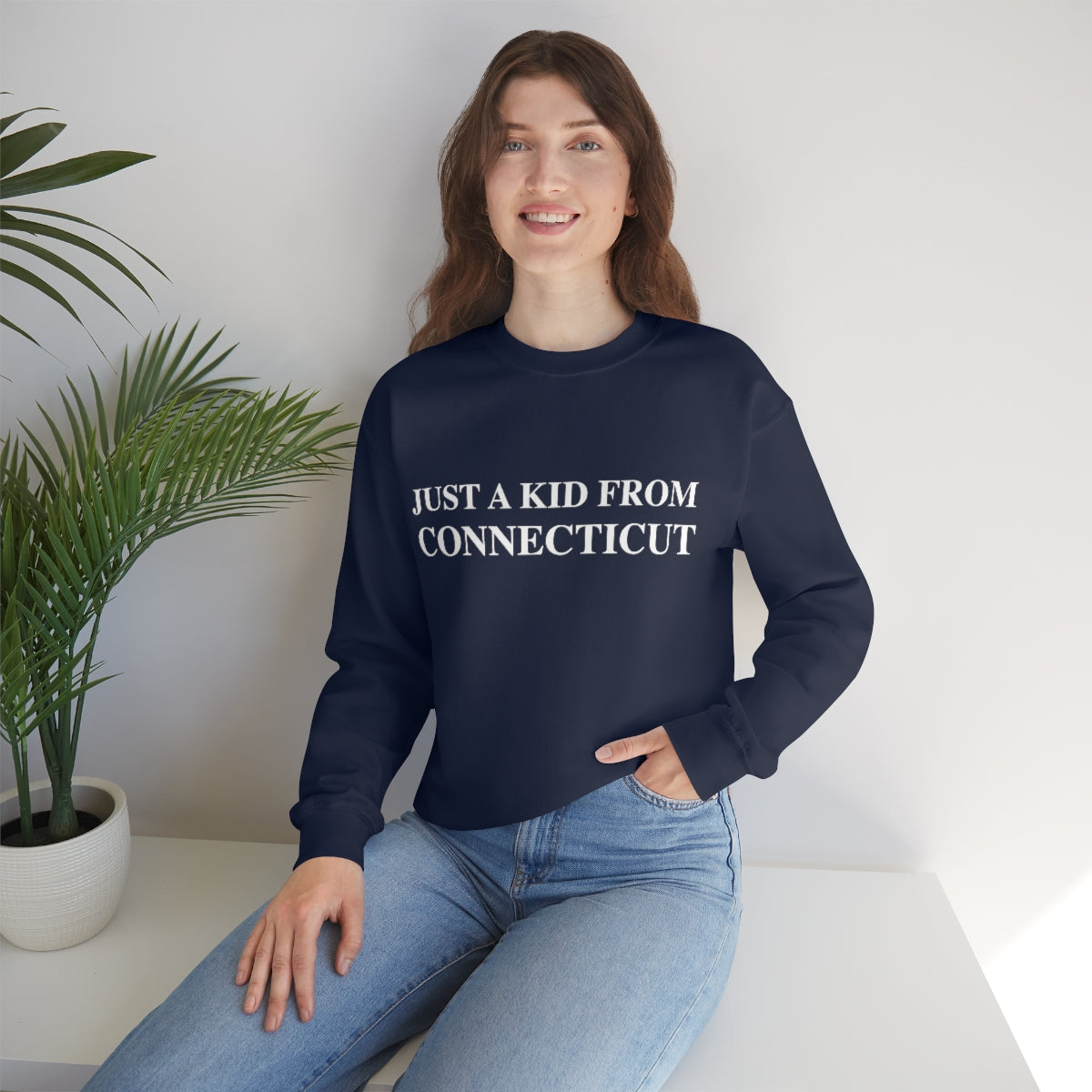 Just a Kid from Connecticut Unisex Heavy Blend™ Crewneck Sweatshirt - White Font