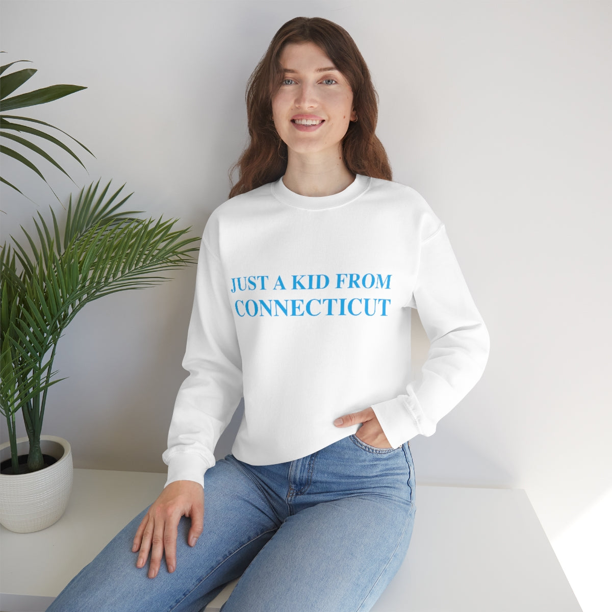 Just a Kid From Connecticut Unisex Heavy Blend™ Crewneck Sweatshirt - Blue Font