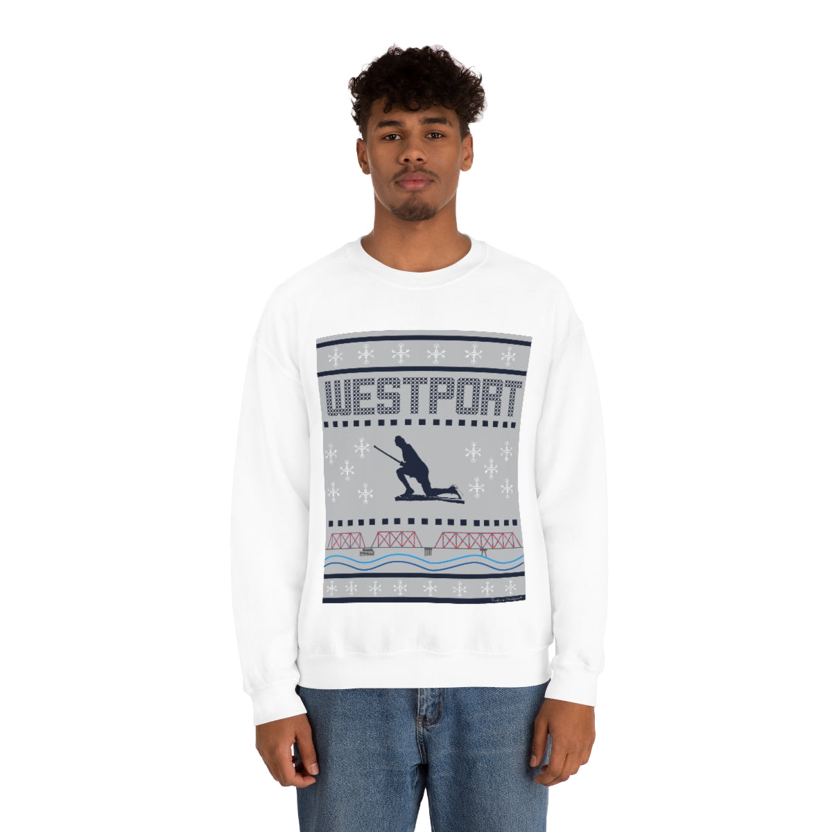 Westport Ugly Holiday Blue / White  Unisex Heavy Blend™ Crewneck Sweatshirt