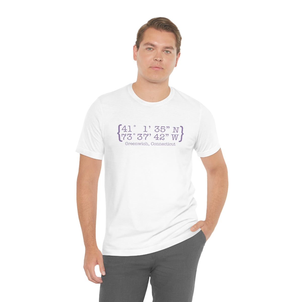 Greenwich Coordinates Unisex Jersey Short Sleeve Tee - Purple Print