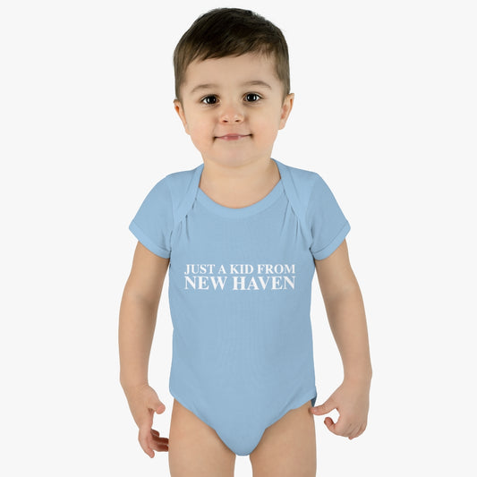 Just a kid from New Haven Infant Baby Rib Bodysuit