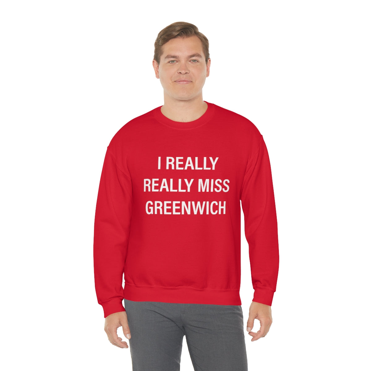 I Really Really Miss Greenwich Unisex Heavy Blend™ Crewneck Sweatshirt- White Print