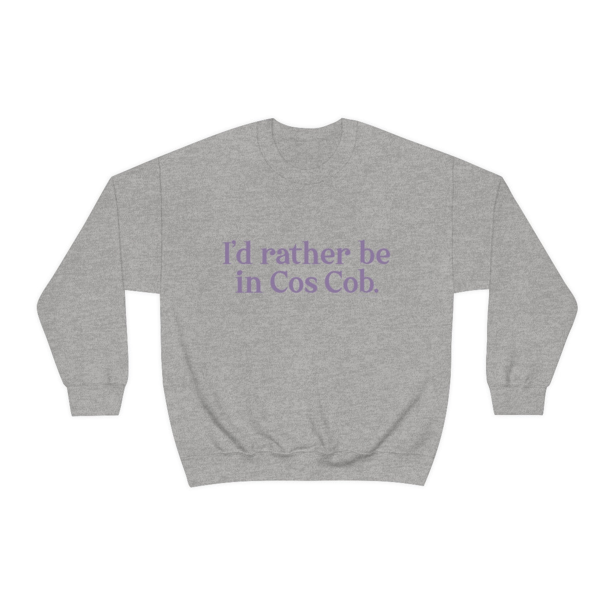 I'd rather be in Cos Cob. Unisex Heavy Blend™ Crewneck Sweatshirt - Purple Print