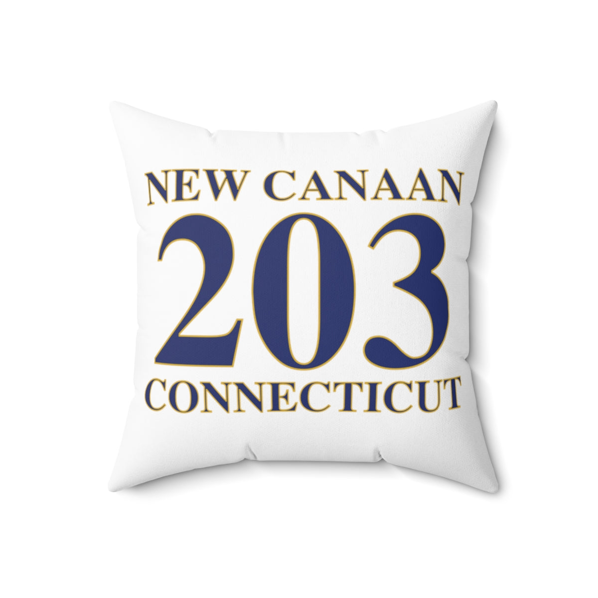 New Canaan 203 Connecticut Spun Polyester Square Pillow  The 203 New Canaan Collection. Show off New Canaan and Connecticut at the same time. Colors were inspired by the Connecticut state flag.   Proceeds help build Finding New Canaan and Finding Connecticut's brand. 