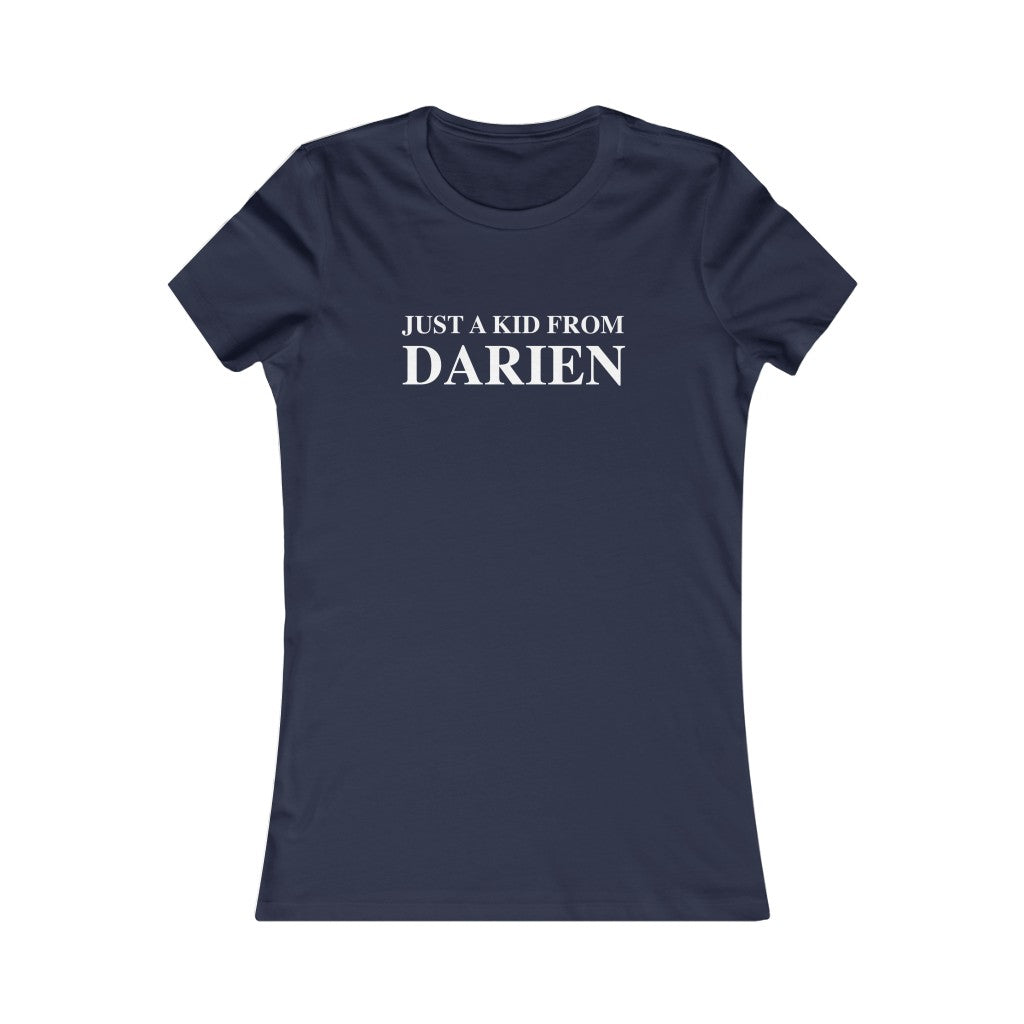 just a kid from darien ct womens tee shirt