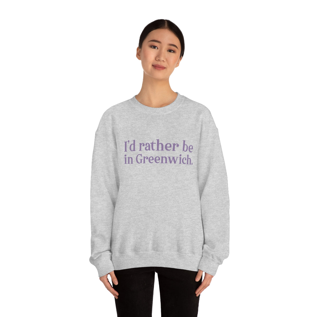 I'd rather be in Greenwich. Unisex Heavy Blend™ Crewneck Sweatshirt - Purple Print