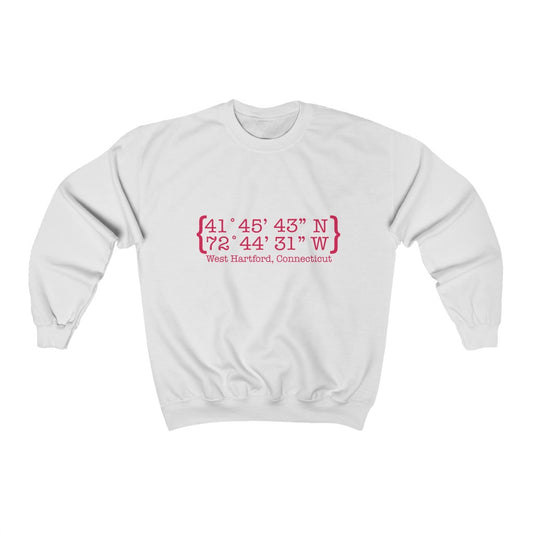 West Hartford Coordinates sweatshirt.  West Hartford Connecticut tee shirts, hoodies sweatshirts, mugs, other apparel, home gifts, and souvenirs. Proceeds of this collection go to help Finding Connecticut’s brand. Free USA shipping. 