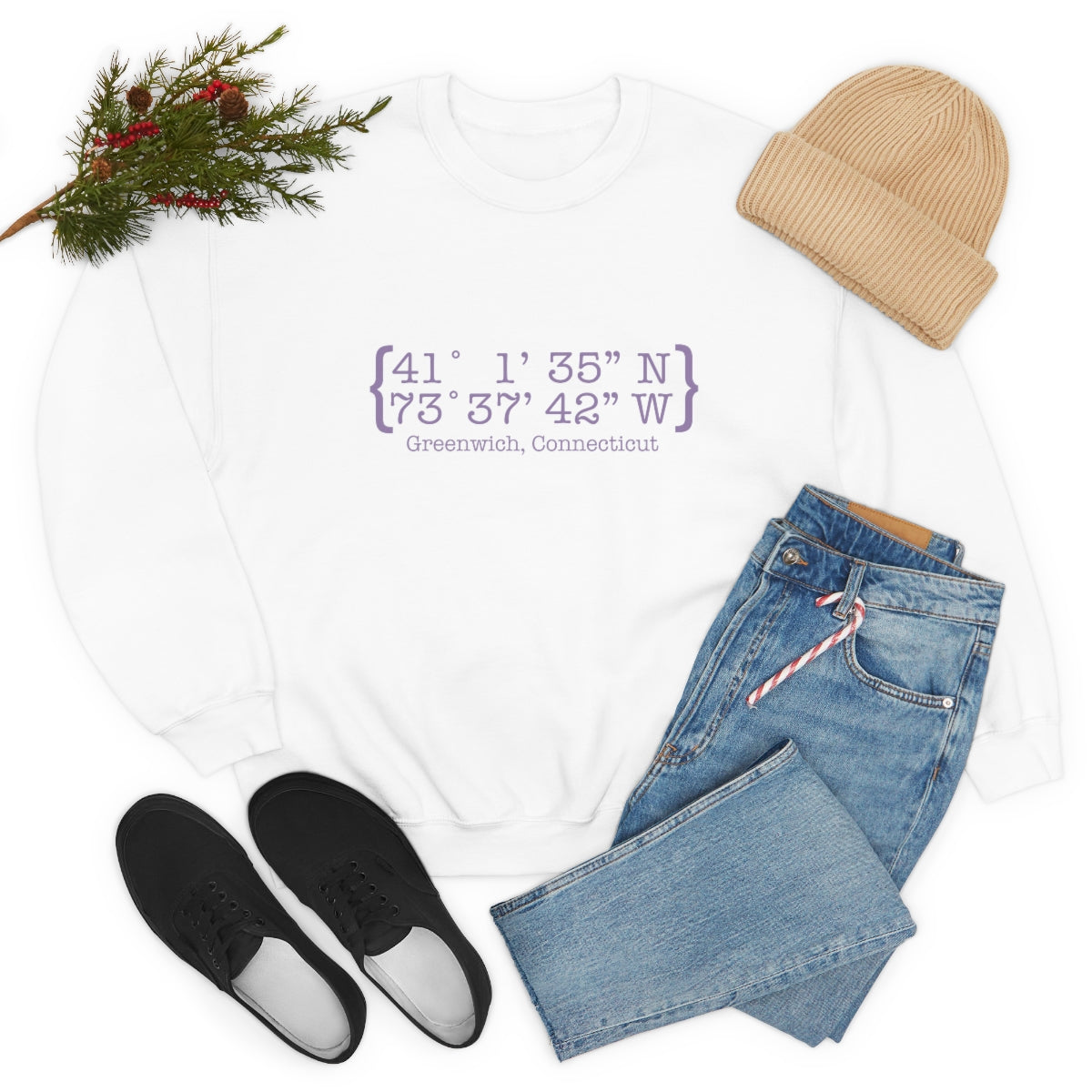 Greenwich Coordinates Unisex Heavy Blend™ Crewneck Sweatshirt - Purple Print