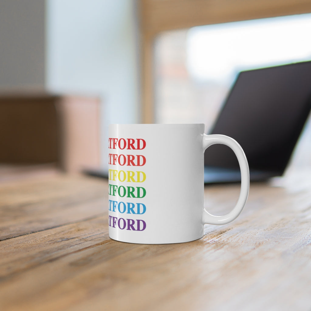 West Hartford Pride mug.  West Hartford Connecticut tee shirts, hoodies sweatshirts, mugs, other apparel, home gifts, and souvenirs.  10% of the Proceeds of this collection will be donated to a Connecticut LGBTQ organization. Free USA shipping. 