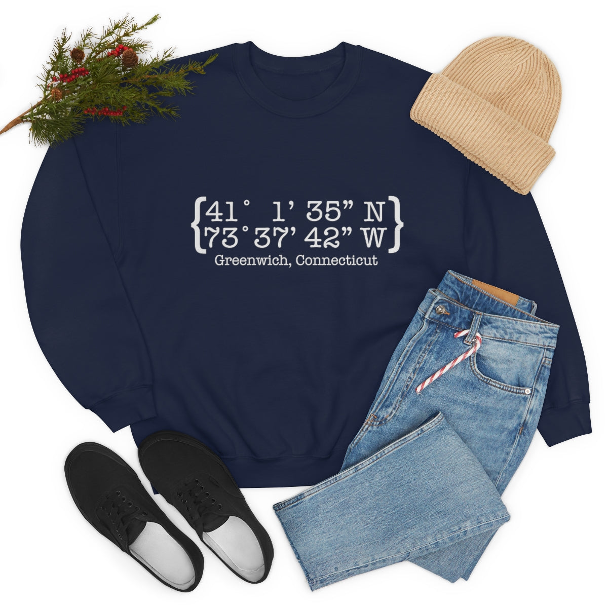 Greenwich Coordinates Unisex Heavy Blend™ Crewneck Sweatshirt - White Print