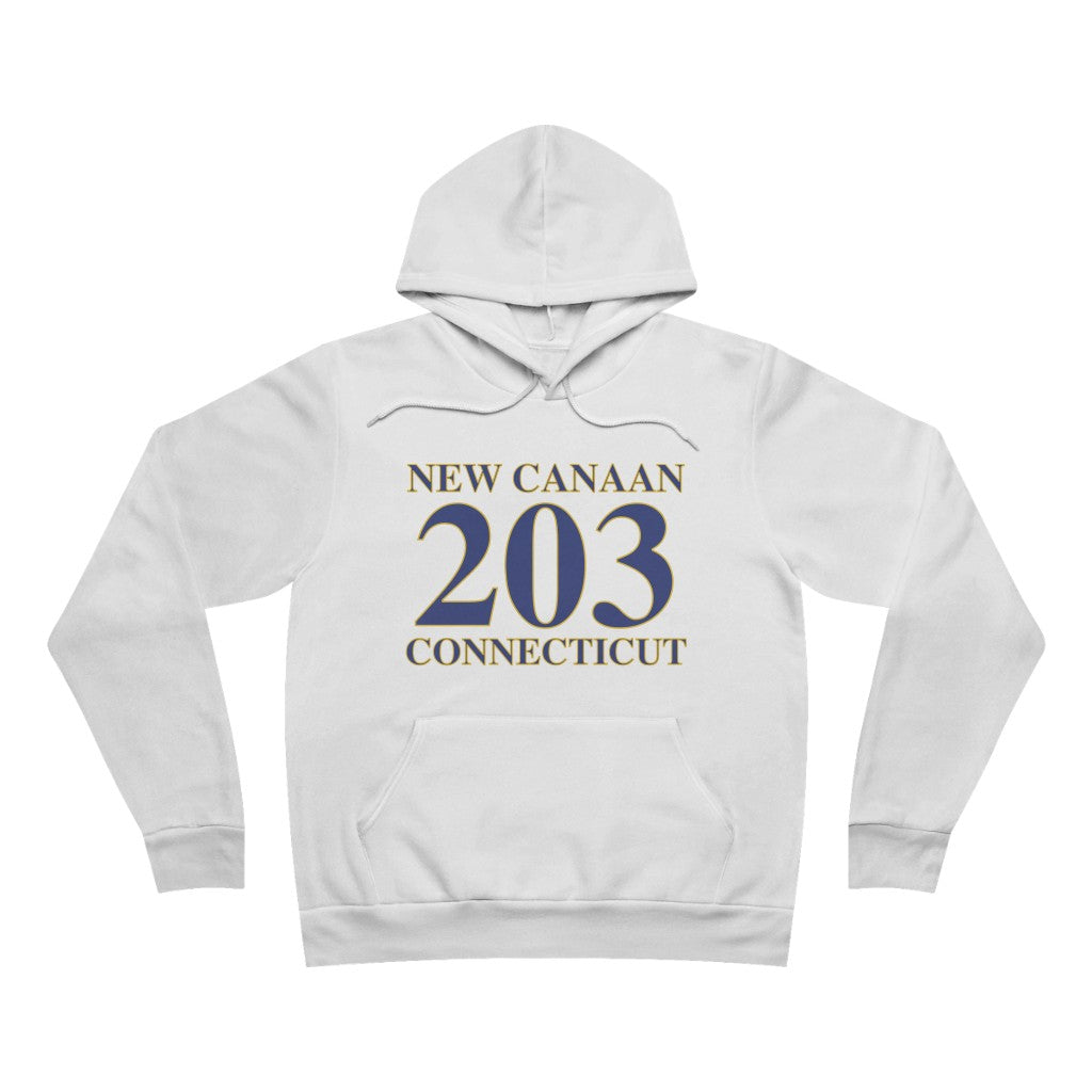 New Canaan 203 Connecticut Unisex Sponge Fleece Pullover Hoodie  The 203 New Canaan Collection. Show off New Canaan and Connecticut at the same time. Colors were inspired by the Connecticut state flag.   Proceeds help build Finding New Canaan and Finding Connecticut's brand. 