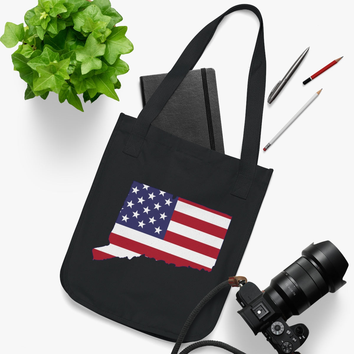 ct / connecticut american flag tote bag 