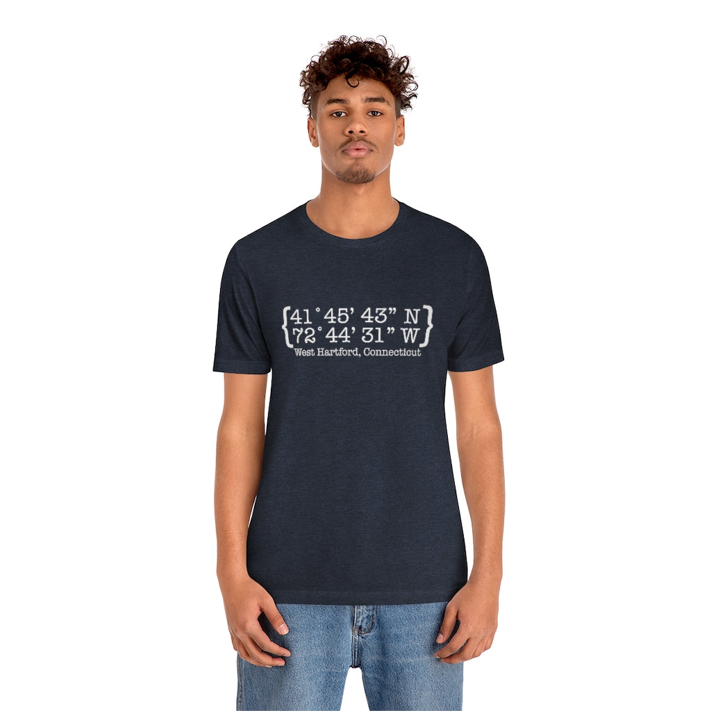 West Hartford Coordinates tee shirt.  West Hartford Connecticut tee shirts, hoodies sweatshirts, mugs, other apparel, home gifts, and souvenirs. Proceeds of this collection go to help Finding Connecticut’s brand. Free USA shipping. 