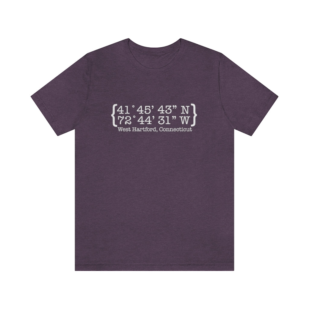 West Hartford Coordinates tee shirt.  West Hartford Connecticut tee shirts, hoodies sweatshirts, mugs, other apparel, home gifts, and souvenirs. Proceeds of this collection go to help Finding Connecticut’s brand. Free USA shipping. 