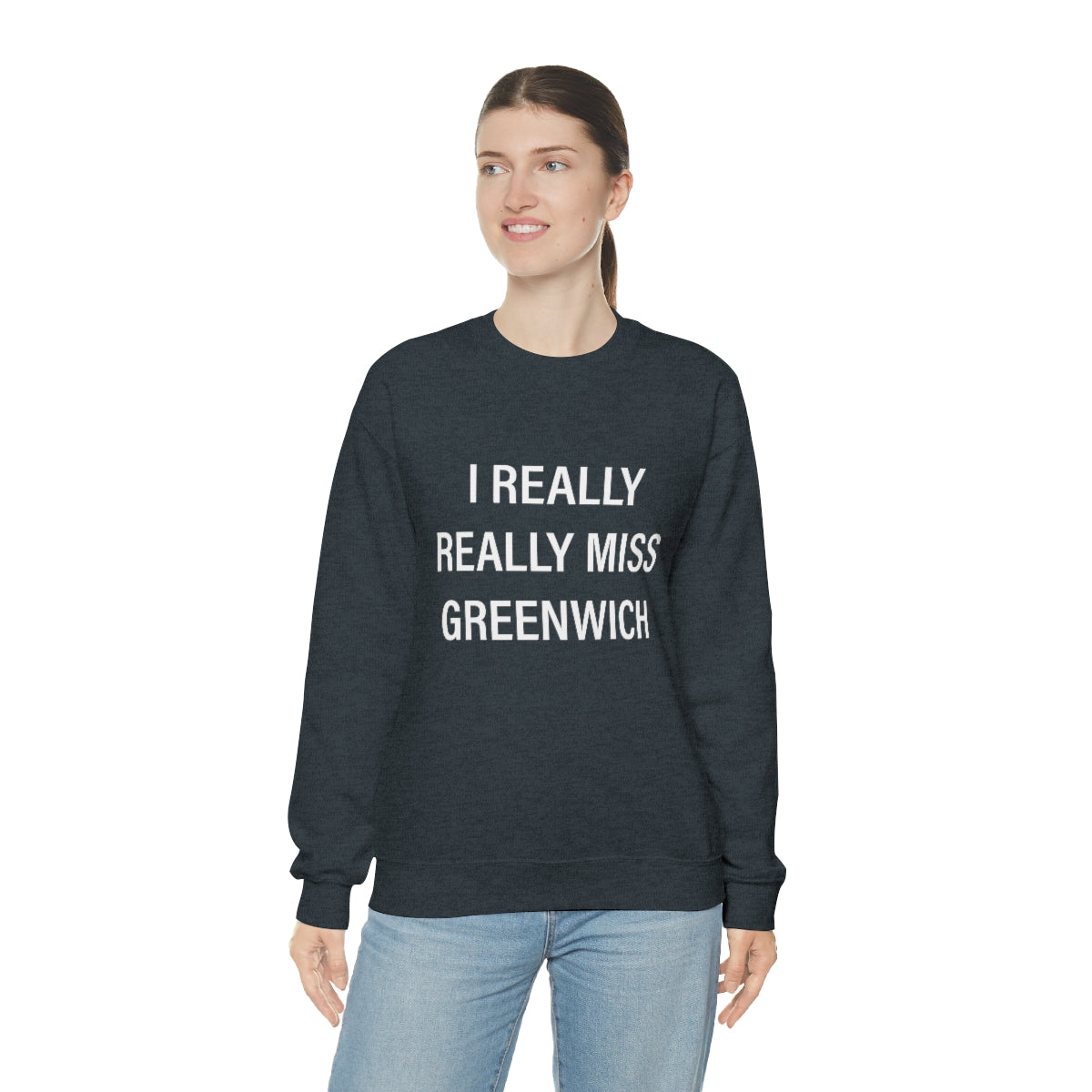 I Really Really Miss Greenwich Unisex Heavy Blend™ Crewneck Sweatshirt- White Print