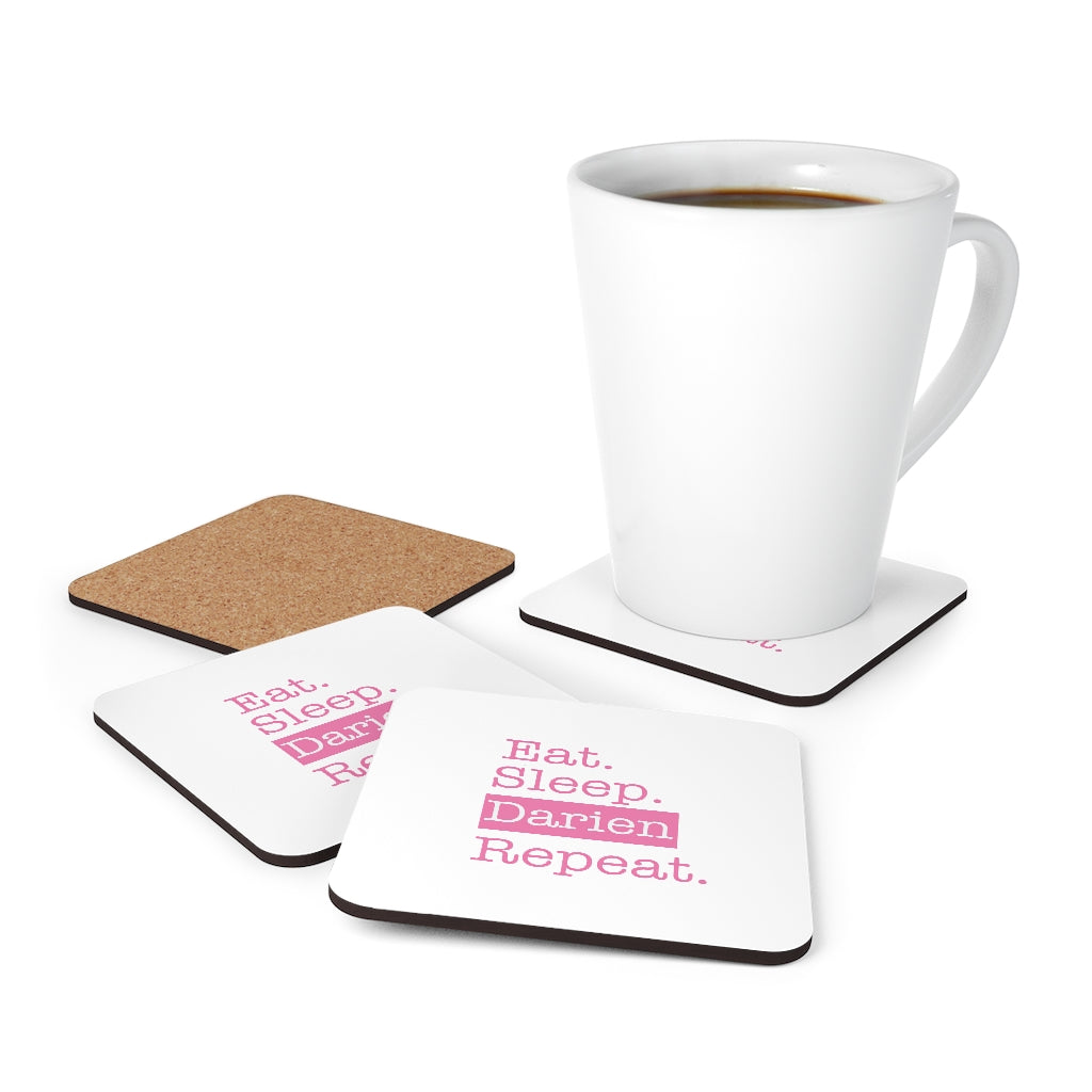 Eat. Sleep. Darien. Repeat. Cork Back Coaster