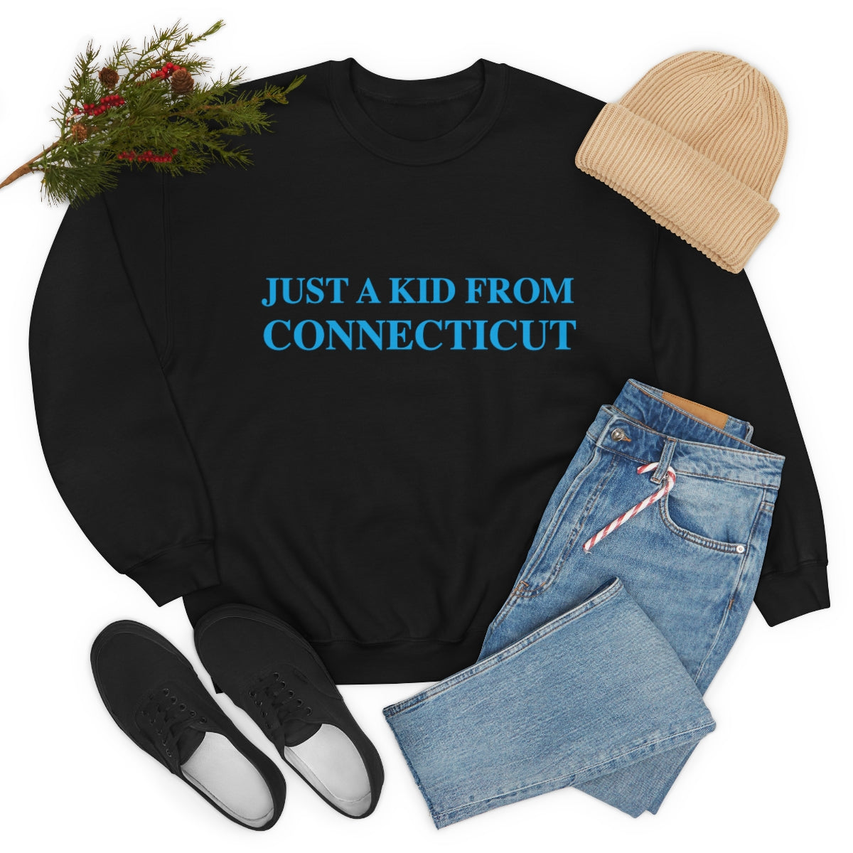 Just a Kid From Connecticut Unisex Heavy Blend™ Crewneck Sweatshirt - Blue Font