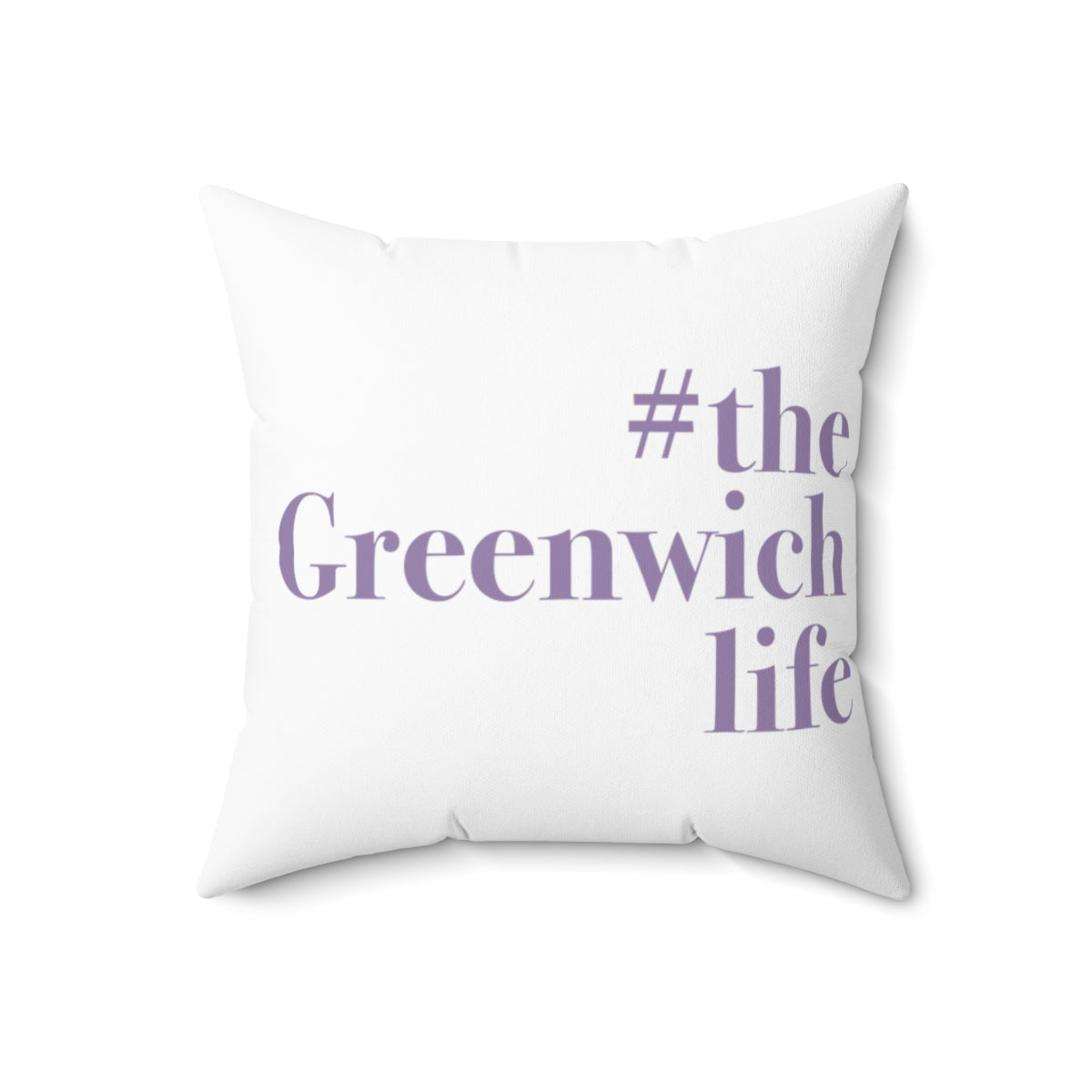 #thegreenwichlife Spun Polyester Square Pillow (purple print)