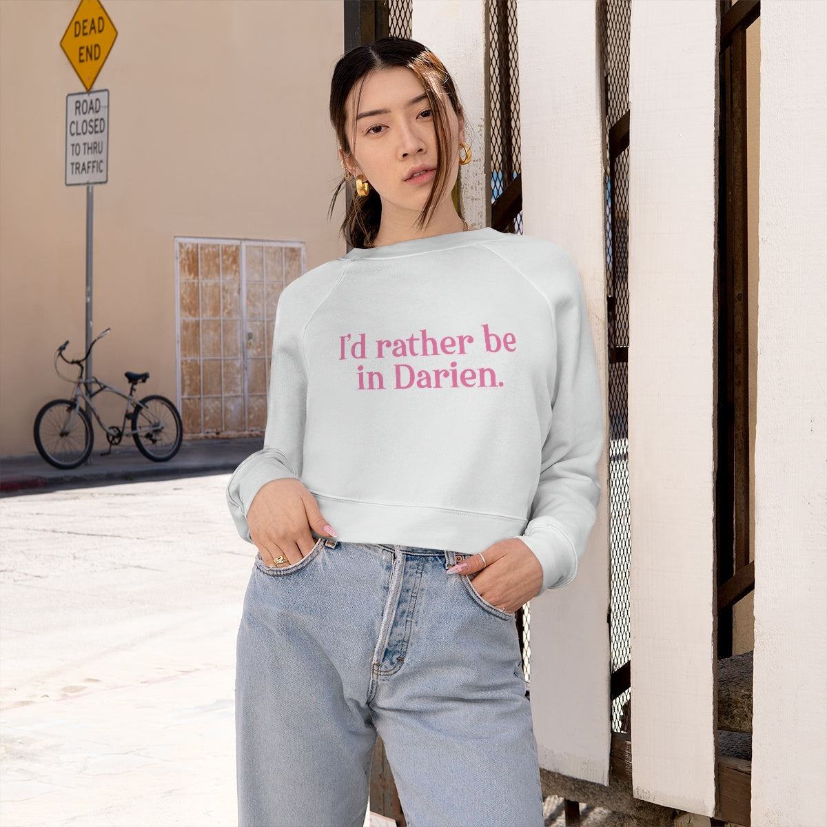 id rather be in darien womens cropped sweatshirt