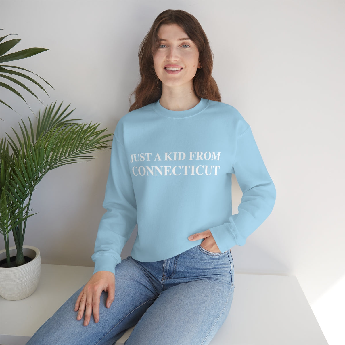 Just a Kid from Connecticut Unisex Heavy Blend™ Crewneck Sweatshirt - White Font