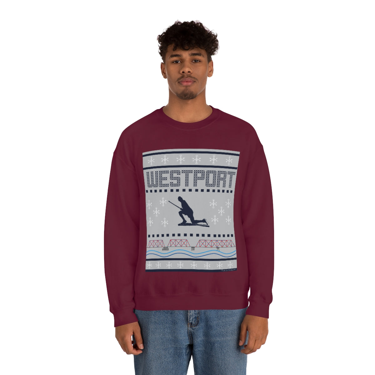 Westport Ugly Holiday Blue / White  Unisex Heavy Blend™ Crewneck Sweatshirt