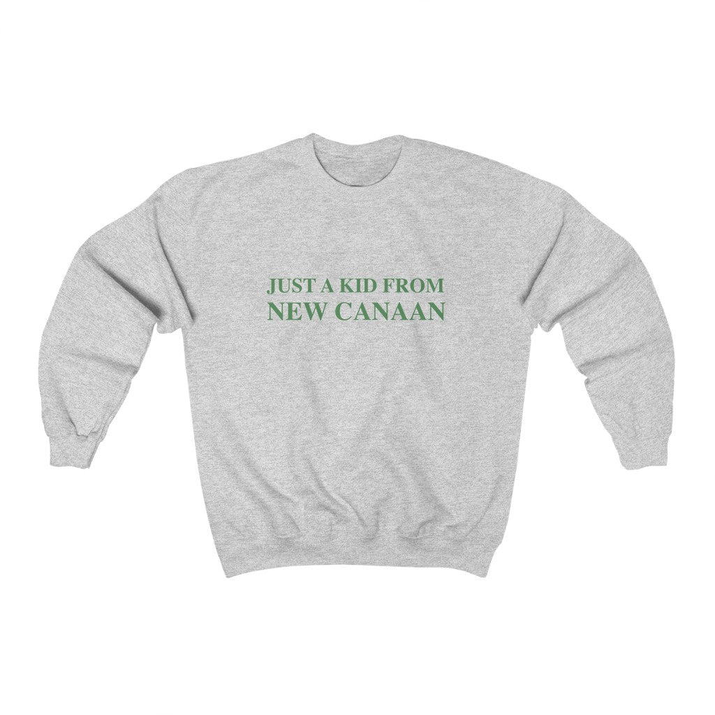  Just a kid from New Canaan Unisex Heavy Blend Crewneck Sweatshirt  Are you proud to be from New Canaan?  Show the world where you're from New Canaan! Represent New Canaan with this collection!   Proceeds from this collection help grow Finding New Canaan and Finding Connecticut websites and brands. 