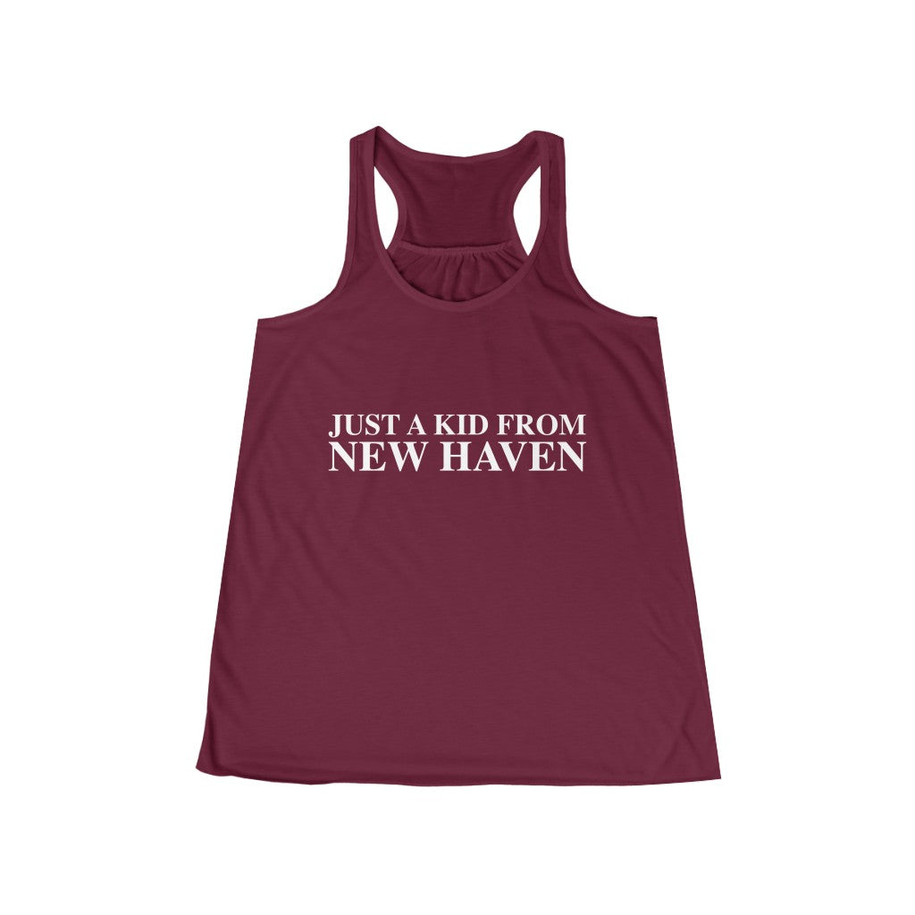 Just a kid from New Haven Women's Flowy Racerback Tank