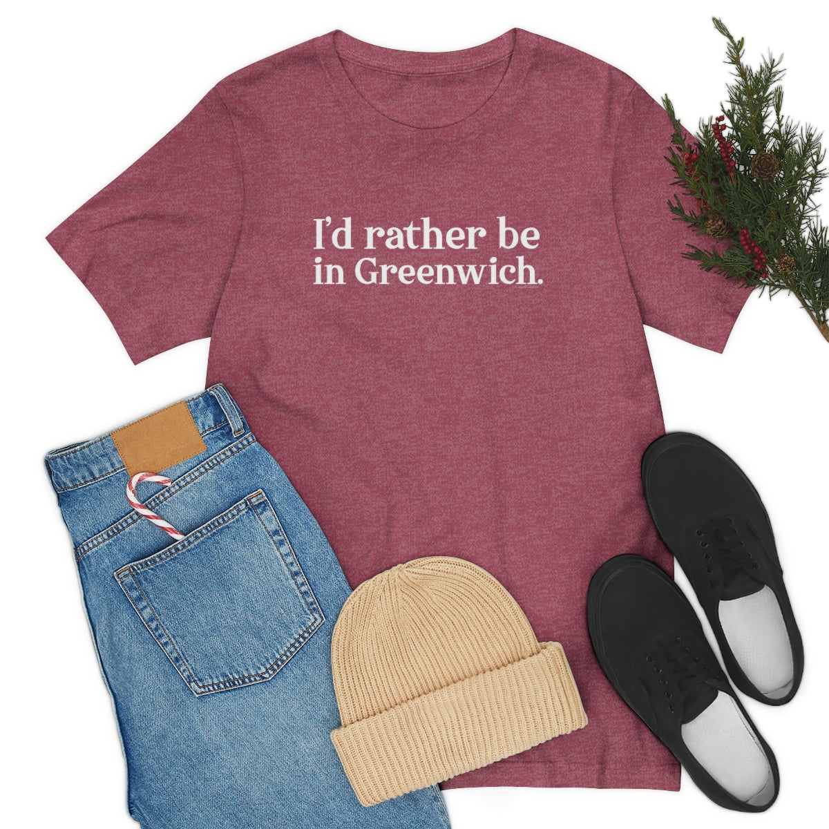 I'd rather be in Greenwich. Unisex Jersey Short Sleeve Tee - White Print