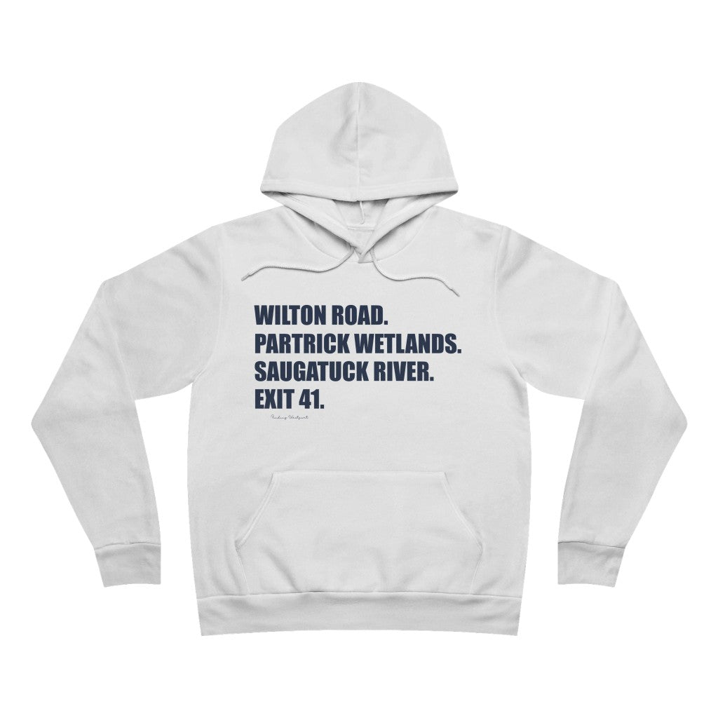 Wilton Road. Partrick Wetlands. Saugatuck River. Exit 41. Unisex Sponge Fleece Pullover Hoodie  How do you say Westport without saying Westport? Westport, Connecticut is filled with unique aspects. Each providing different elements that make up the town from historic to modern traditions.   Proceeds of this collection goes to help build Finding Westport and Finding Connecticut's  brands.