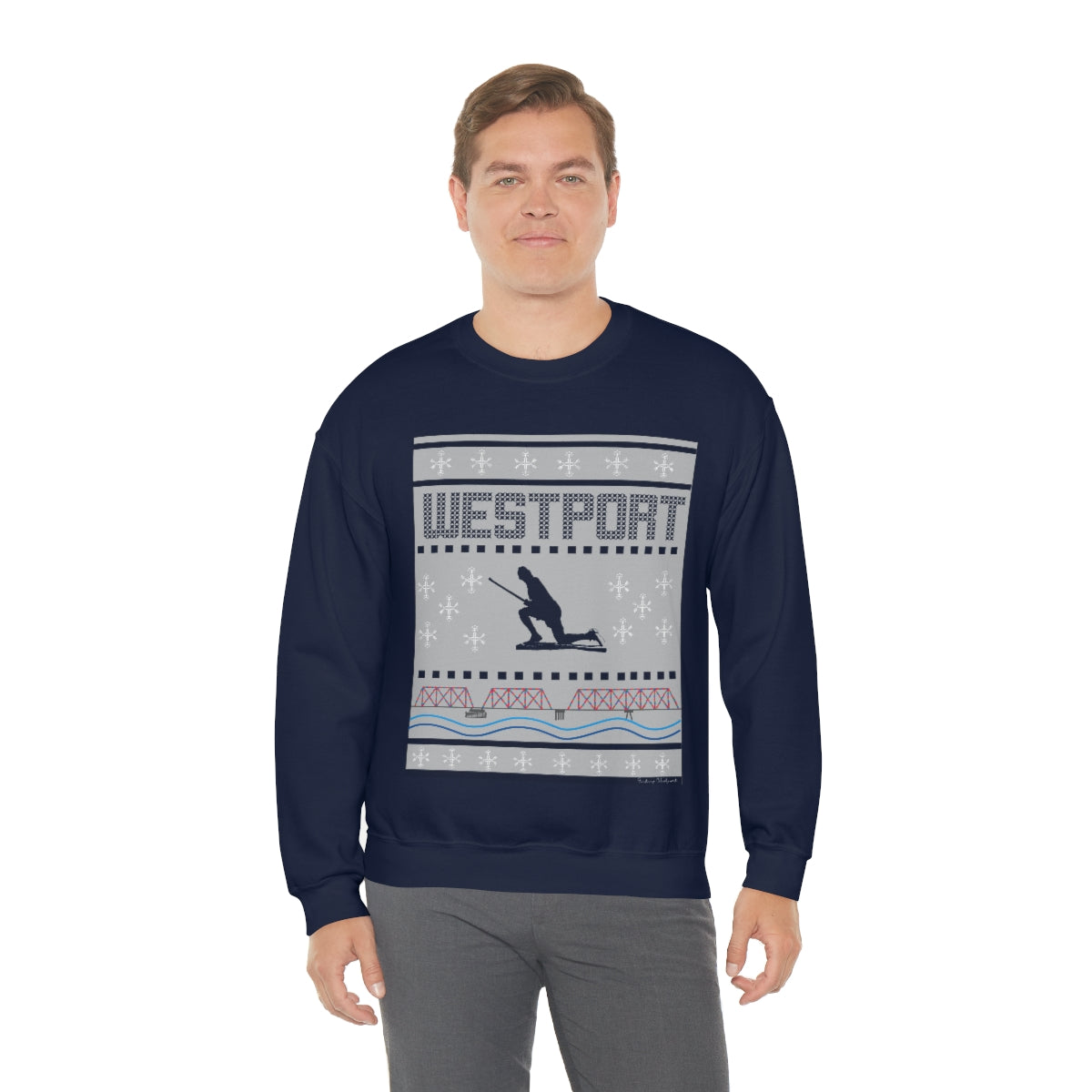 Westport Ugly Holiday Blue / White  Unisex Heavy Blend™ Crewneck Sweatshirt