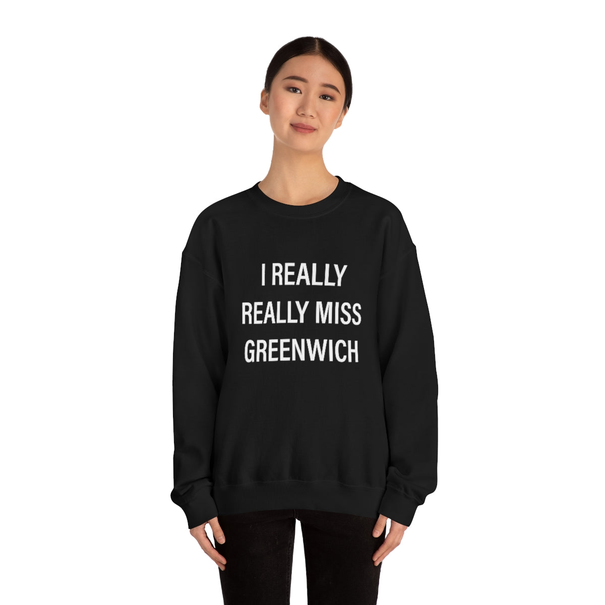 I Really Really Miss Greenwich Unisex Heavy Blend™ Crewneck Sweatshirt- White Print