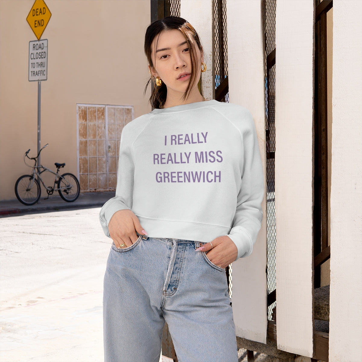 I Really Really Miss Greenwich Women's Cropped Fleece Pullover