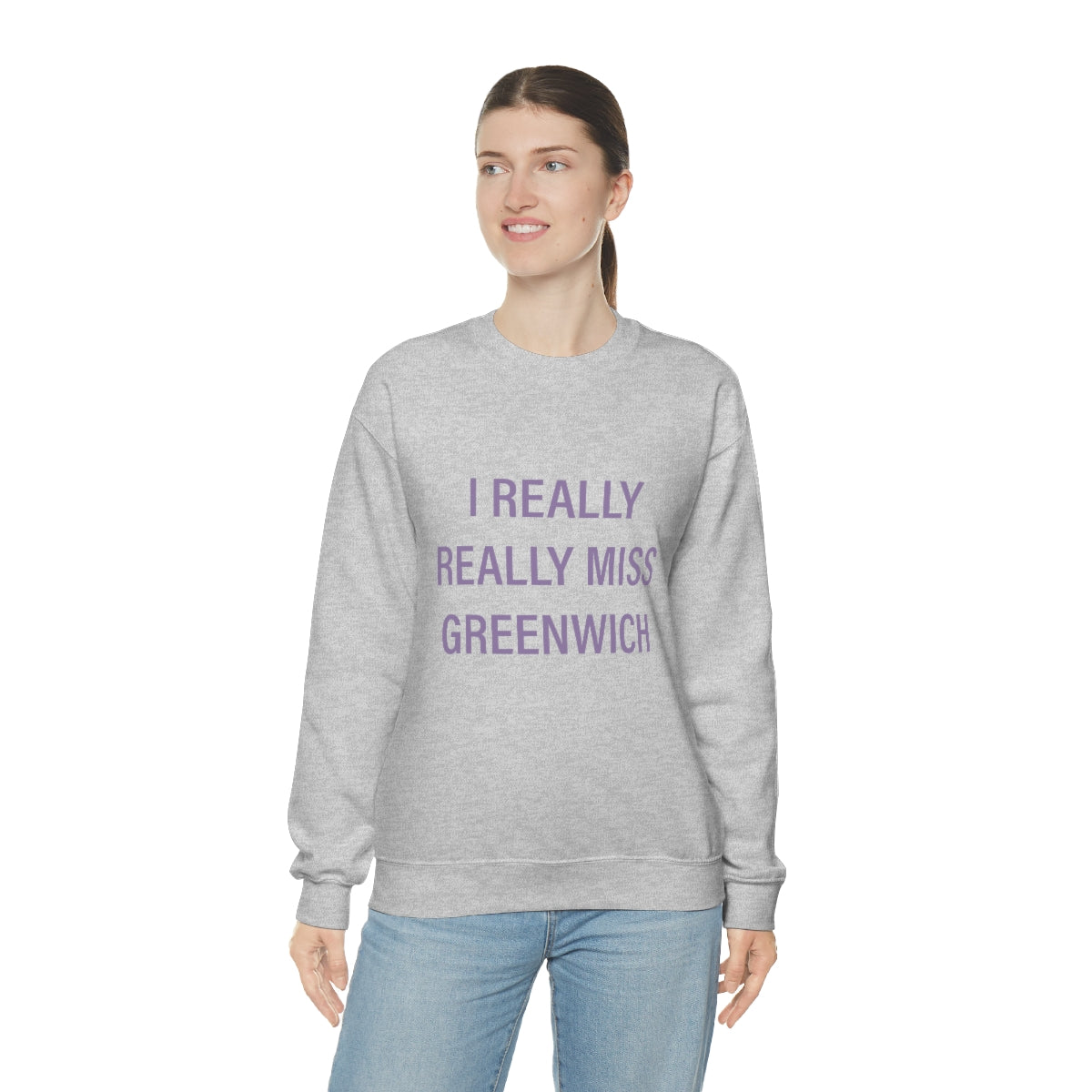 I Really Really Miss Greenwich Unisex Heavy Blend™ Crewneck Sweatshirt - Purple Print