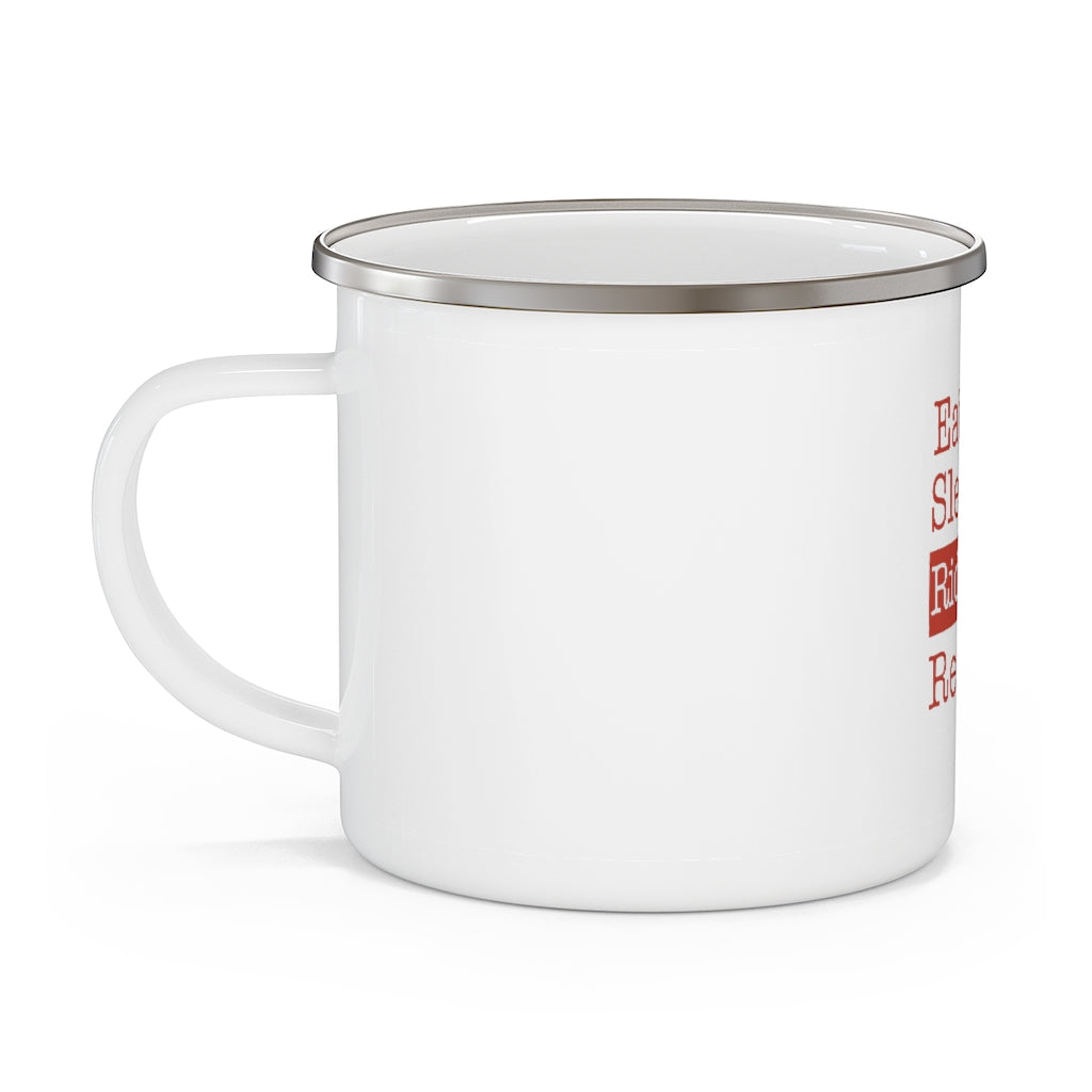 Eat. Sleep. Ridgefield. Repeat. Enamel Camping Mug