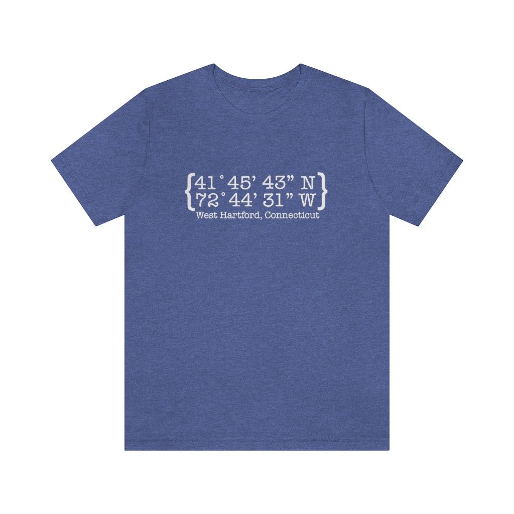 West Hartford Coordinates tee shirt.  West Hartford Connecticut tee shirts, hoodies sweatshirts, mugs, other apparel, home gifts, and souvenirs. Proceeds of this collection go to help Finding Connecticut’s brand. Free USA shipping. 