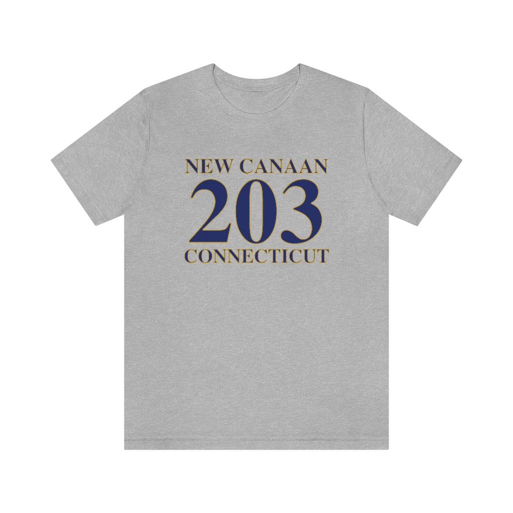 New Canaan 203 Connecticut Unisex Jersey Short Sleeve Tee The 203 New Canaan Collection. Show off New Canaan and Connecticut at the same time. Colors were inspired by the Connecticut state flag.   Proceeds help build Finding New Canaan and Finding Connecticut's brand. 