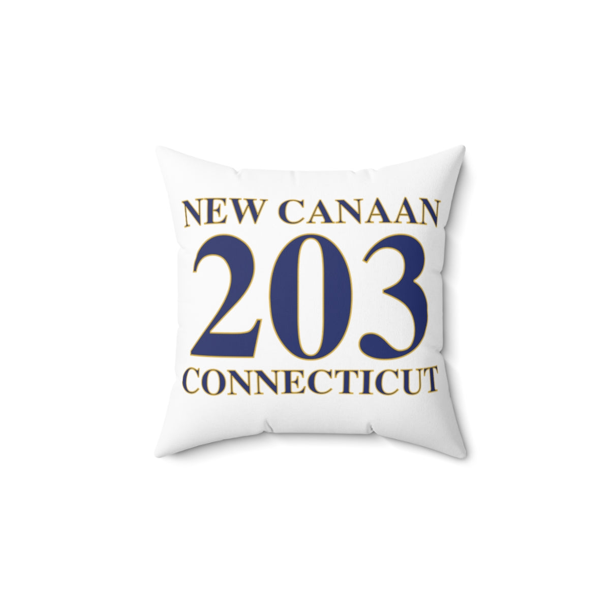 New Canaan 203 Connecticut Spun Polyester Square Pillow  The 203 New Canaan Collection. Show off New Canaan and Connecticut at the same time. Colors were inspired by the Connecticut state flag.   Proceeds help build Finding New Canaan and Finding Connecticut's brand. 