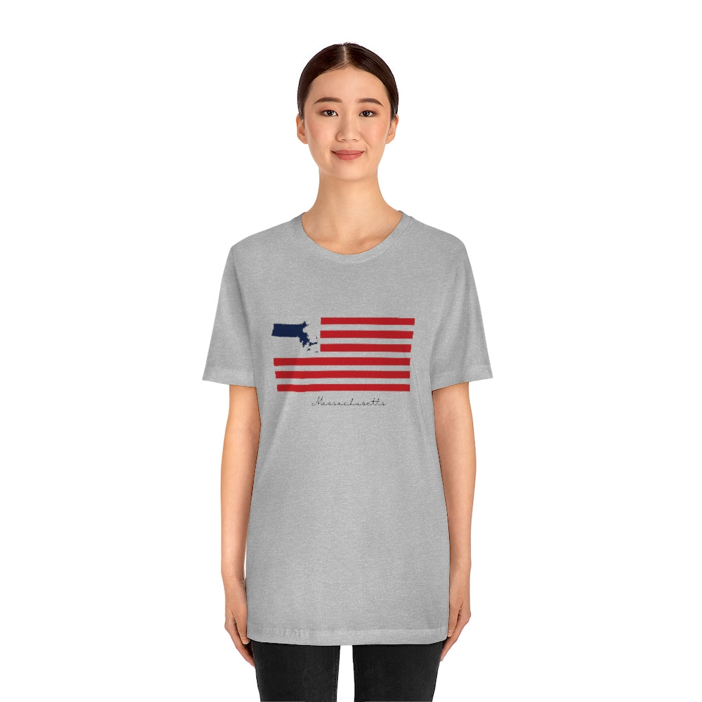 Massachusetts  American Flag collection has tee shirts, mugs, reusable bags, and other apparel and gifts. All proceeds goes to help build the Finding New England brand and get our website up and going. Free shipping on all products. 