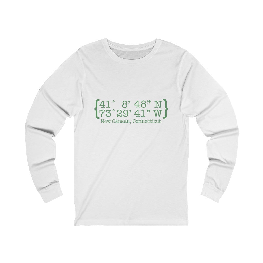  New Canaan Coordinates Unisex Jersey Long Sleeve Tee  Does New Canaan, Connecticut always have a special place in your heart. The Coordinates collection marks the spot for the special place you have ties to.   Proceeds helps grow Finding New Canaan and Finding Connecticut's brand grow. 