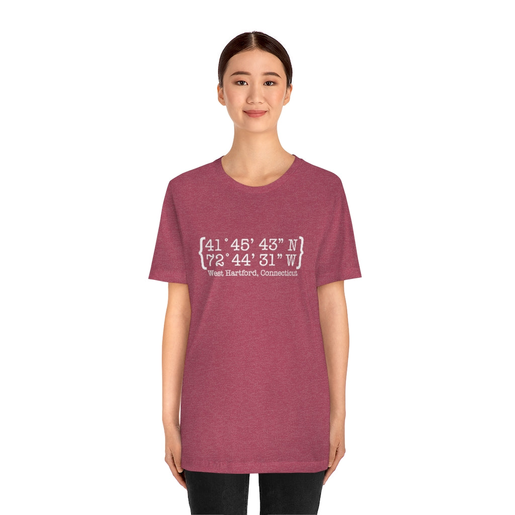 West Hartford Coordinates tee shirt.  West Hartford Connecticut tee shirts, hoodies sweatshirts, mugs, other apparel, home gifts, and souvenirs. Proceeds of this collection go to help Finding Connecticut’s brand. Free USA shipping. 