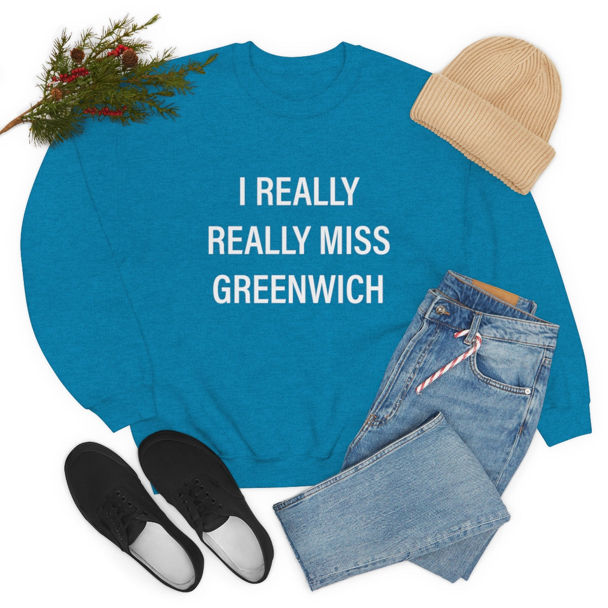 I Really Really Miss Greenwich Unisex Heavy Blend™ Crewneck Sweatshirt- White Print